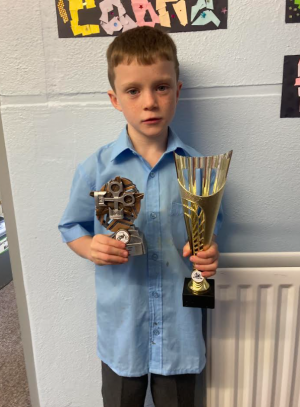 Lee proudly showed his amazing achievements after competing in the Errigal M.C.C 2025 5th Round Championship